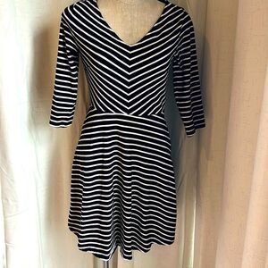 Old Navy Black & White Striped Fit and Flare Dress